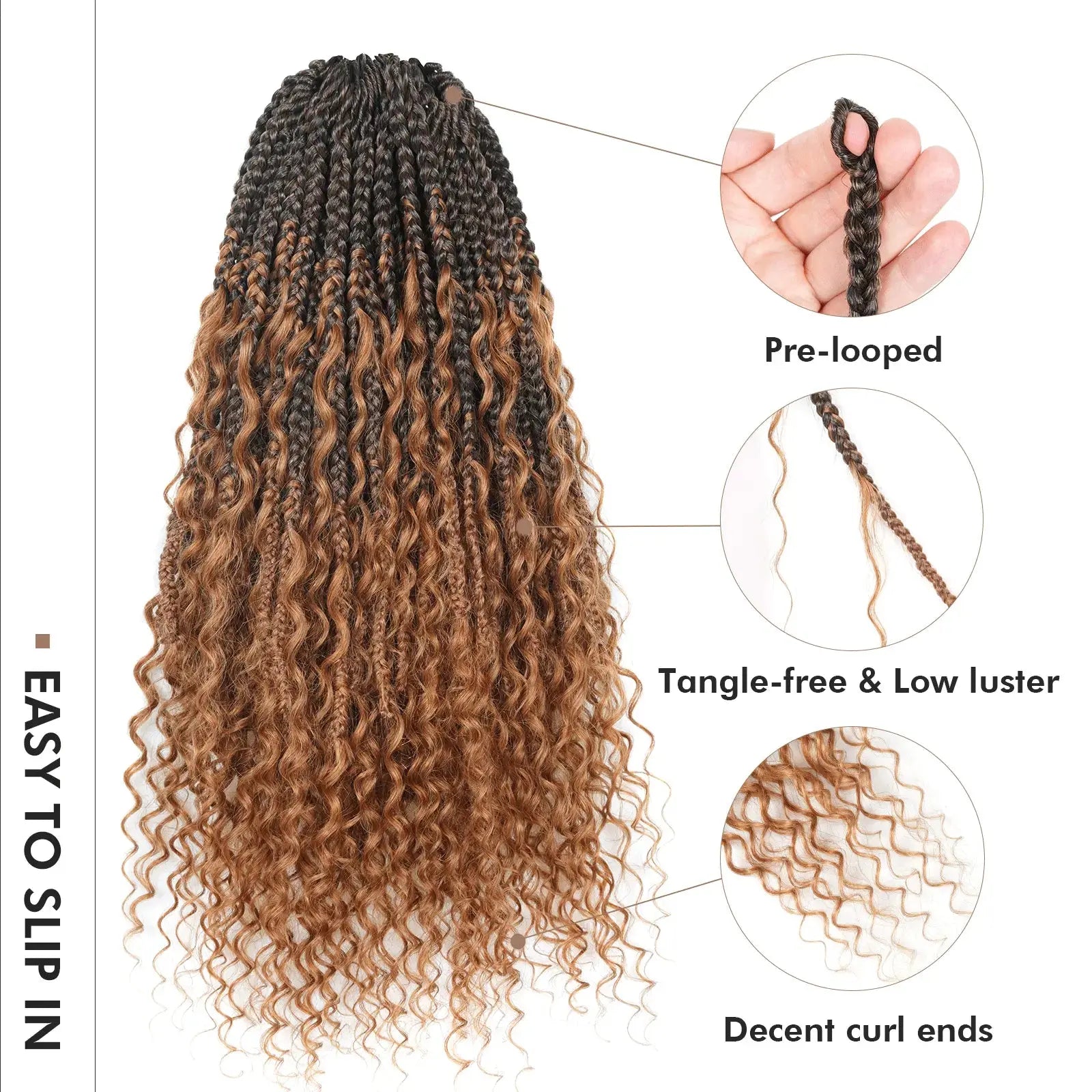 Toyotress Boho Box Braids with Human Hair Curls Protective Hairstyle Crochet Hair Extensions